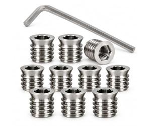 Inserts filetés for bois, acier inoxydable 304, M3-M10, 10 pièces | Écrous d'insertion de meubles à entraînement hexagonal avec llen assortie(M6 x 25mm)