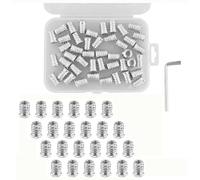 Inserts Filetés M6 x15mm,Lot de 100 Fileté Insert Bois en Zinc Blanc Écrous Hexagonaux Encastrés Intérieur/Extérieur + Clé Fournie | Pour Assemblage Métal/Plastique, Meubles, Armoires, Lits