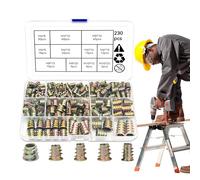 Inserts filetés pour bois - Kit de fixation de 7 pouces | Jeu de vis en de zinc - Assortiment de 230 écrous filetés pour le montage de meubles, la réparation de menuiserie et le