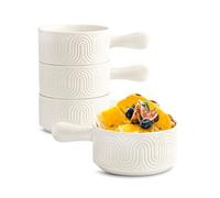 INSETLAN Lot de 4 bols à soupe de 530 ml avec poignée, bols à soupe à l'oignon français avec poignée, bols en céramique pour soupe, chili, ragoût de bœuf, résistants aux éclats, passent au