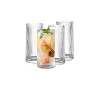 INSETLAN Lot de 4 grands gobelets en verre transparent de style origami pour bar, café, jus, ondulation, 370 ml (L)
