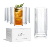 INSETLAN Lot de 6 verres à long drink striés de 370 ml - Idéal pour le whisky, la bière, les jus, le café glacé et les cocktails - Passe au lave-vaisselle - Verres à cocktail et à cocktail de qualité