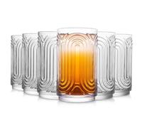 INSETLAN Lot de 6 verres vintage - 414 ml - Verres à eau en verre ondulé Art Déco, verres à cocktail, pour boissons de bar, café glacé, jus de fruits, cadeaux de pendaison de crémaillère, essentiels