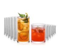INSETLAN Lot de 8 verres nervurés - 4 verres Highball de 355 ml, 4 tasses en verre de 414 ml, verres à cocktail vintage, parfaits pour le vin, le jus, l'eau, le café glacé, le whisky, les boissons