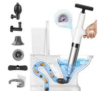 inShareplus Deboucheur WC 5-en-1 à Haute Pression avec Baromètre - Déboucheur Canalisation avec 4 Ventouses, Gants et Crochet, pour Toilette, Lavabo, Baignoire, Sol - Blanc