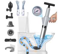 inShareplus Deboucheur WC 5-en-1 à Haute Pression avec Baromètre - Déboucheur Canalisation avec 4 Ventouses, Gants et Crochet, pour Toilette, Lavabo, Baignoire, Sol