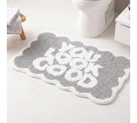 Inshere Tapis de Bain Gris, Tapis de Salle de Bain Festonné avec Motif You Look Good, Tapis Microfibre Doux Absorbant à Séchage Rapide, Dos TPR Antidérapant, Douche Baignoire Lavabo, 50,8 x 80 cm