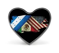 Insigne commémoratif unisexe en métal, drapeau des États-Unis, du Mexique et du Honduras, en forme de cœur. Broche à porter sur un revers, un bouton ou un sac à dos, ou pour un mariage.