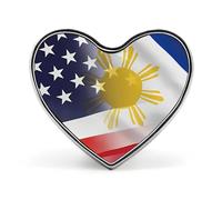 Insigne commémoratif unisexe en métal, drapeau des Philippines et des États-Unis, en forme de cœur, à porter en bouton ou sur une robe, un manteau ou un sac à dos. Accessoire idéal pour les mariages e