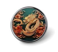 Insigne rond dragon sur fond chinois, pin's tendance en métal léger pour chapeau, veste, sac à dos