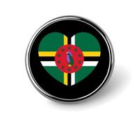 Insigne rond en forme de cœur avec drapeau de la Dominique, broche, insigne d'identité, badge en métal, broche décorative, insigne portable, pour sac à dos, veste, chapeau