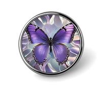 Insigne rond, magnifique papillon violet, broche tendance en métal léger pour chapeau, veste, sac à dos