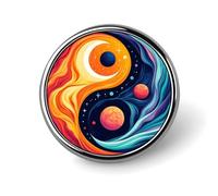 Insigne Rond Yin Yang Harmonie Céleste Cosmique, Broche/Bouton en métal pour Homme et Femme, à Porter à la boutonnière ou à la Cravate, pour Costume, Chemise, Veste, Chapeau ou déguisement. Décorati