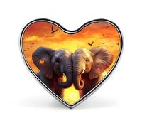 Insigne unisexe en métal représentant un cœur au coucher du soleil, symbole des éléphants, avec pendentif commémoratif en métal. Broche à porter sur un revers, un bouton, un vêtement ou un sac à dos.