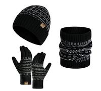 INSISMY Ensemble Bonnet Écharpe Gants pour Homme Gants Écrans Tactile Chapeau Tricoté et Cache Cou Polaire pour Homme et Femme