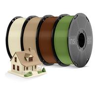 Inslogic PLA Pro 1.75mm Filament Pré-séché Filament imperméable à l'humidité pour imprimante 3D Lot de 4 × 1kg, Compatible avec la plupart des imprimantes FDM, Os Blanc+Bois+Marron+Vert Olive