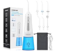 INSMART Hydropulseur dentaire électrique sans fil, 300 ml, 4 modes et 6 embouts de jet pour soins bucco-dentaires, fil rechargeable, étanche IPX7, irrigateur buccal portable pour voyage et maison