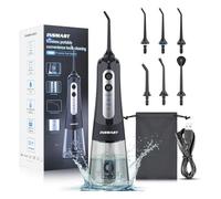 INSMART Hydropulseur dentaire électrique sans fil, 300 ml, 4 modes et 6 embouts de jet pour soins bucco-dentaires, fil rechargeable, étanche IPX7, irrigateur buccal portable pour voyage et maison
