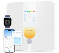 INSMART Pèse-personne avec grand écran, 30 x 30 cm, avec application/Bluetooth/capteur de surface complète, analyse les 18 données de mesure, IMC, poids, graisse corporelle, fréquence cardiaque, masse