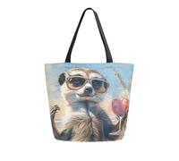 Inso Grand sac fourre-tout réutilisable en toile Motif chat suricate à la plage, A2302, 34.5x13x40cm