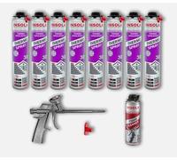 INSOLA Lot de 8 mousses d'isolation en spray PUR de 850 ml + pistolet + nettoyant