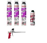 INSOLA Thermo Spray 3D - Isolation Polyuréthane Projetable 850ml - L'un des Meilleurs Pouvoirs Isolants du Marché - 80% Cellules Fermées - Confort Thermique et Acoustique (Lot de 3 + 1 + 1)