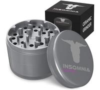 Insomnia Smoke Grinder Tabac | Moulin à Herbes 4 Pièces en Aluminium avec Récupérateur de Pollen, Couvercle Magnétique, 28 Dents Tranchantes, Revêtement Céramique Facile à Nettoyer (Argent)