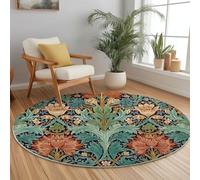 Insonorisé et Inodore Tapis Rond 60 cm, Vert Orange Doux Facile d'entretien Pas Facile à Décolorer, Traditionnel Fleurs Feuilles Thème Tapis Rond pour Salon Chambre Cuisine Balcon Terrasse