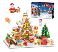 INSOON Calendrier de l'Avent 2025 avec mini maison en pain d'épices avec lumières, bloc de construction de 24 jours avec arbre de Noël, jouet cadeau pour adultes, adolescents, garçons et filles à