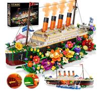 INSOON Fleurs Titanic - Jeu de Construction avec lumière, Navire Titanic, Blocs de Construction avec Fleurs, Dauphins botaniques, 1860 pièces, modèle Naval, Cadeau pour Adultes, Enfants, garçons