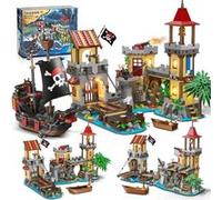 INSOON Kit de Construction Château Pirate avec Bateau, Forteresse, Canons, Pont-Levis et LED, 1502 Pièces, Jouet Éducatif Cadeau Enfants, Adultes 8+ ans G