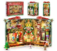 INSOON Kit de construction de Noël Book Nook avec lumière, blocs de construction de Noël avec maison en pain d'épice, arbre de Noël, bloc de construction de Noël, cadeau pour adultes, enfants, filles