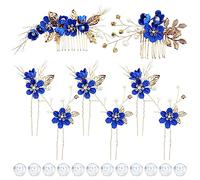 inSowni Lot de 20 peignes à cheveux décoratifs en forme de fleur + épingles à cheveux en forme de U + épingles à cheveux torsadées en spirale pour mariée, demoiselles d'honneur, femmes et filles (bleu
