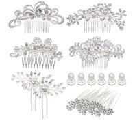 inSowni Lot de 32 peignes à cheveux argentés pour mariage + épingles à cheveux en forme de U et torsadées en spirale pour mariée Barrettes à strass et perles Accessoires pour cheveux pour femmes