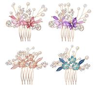 inSowni Lot de 4 peignes à cheveux décoratifs en métal doré avec strass et perles - Pour femme et fille