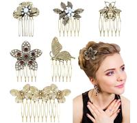 inSowni Lot de 6 peignes à cheveux rétro en métal doré papillon abeille fleur pour femmes et filles