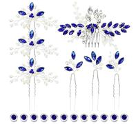 inSowni Lot de 7 peignes à cheveux en forme de U et 12 épingles à cheveux torsadées avec strass bleus pour femmes et filles