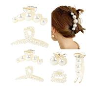 inSowni Lot de 7 pinces à cheveux en plastique blanc avec perles antidérapantes - Pinces à cheveux élégantes coréennes décoratives pour mariage - Accessoires de cheveux en vrac pour femmes et filles -