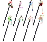 inSowni Lot de 8 baguettes à cheveux rétro asiatiques chinoises Hanfu avec perles de jade et papillon et fleur - Pendentifs pour chignon - Longues épingles à cheveux pour femmes et filles