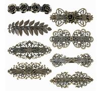 inSowni Lot de 8 barrettes à cheveux rétro vintage en métal avec motif feuille de bronze et fleur - Pinces à cheveux automatiques - Accessoires pour femmes et filles