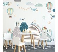 INSPIO Autocollant mural - Collines, avions, montgolfières et train
