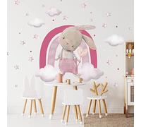 INSPIO Autocollants muraux pour enfants - Lapin avec arc-en-ciel. Autocollant personnalisé supplémentaire avec le nom. 63 couleurs au choix. XXL autocollant mural.