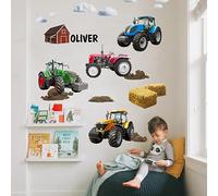 INSPIO Sticker mural garçon - Tracteurs avec prénom personnalisé