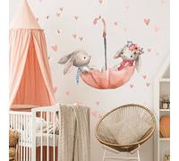 INSPIO Stickers muraux aquarelle - Petits lapins sur un parapluie