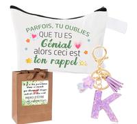 Inspirant Cadeau Pochette Cadeau Femme + Initiale Letter Keychains Porte Clé pour Meilleure Amie, Soeur, Fille, Maman,Cadeau Anniversaire Femme,Trousse en Coton - Cadeaux de Motivation (K)