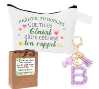 Inspirant Cadeau Pochette Cadeau Femme + Initiale Letter Keychains Porte Clé pour Meilleure Amie, Soeur, Fille, Maman,Cadeau Anniversaire Femme,Trousse en Coton - Cadeaux de Motivation (B)