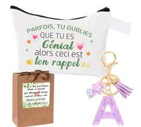Inspirant Cadeau Pochette Cadeau Femme + Initiale Letter Keychains Porte Clé pour Meilleure Amie, Soeur, Fille, Maman,Cadeau Anniversaire Femme,Trousse en Coton - Cadeaux de Motivation (A)
