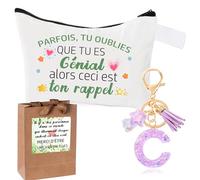 Inspirant Cadeau Pochette Cadeau Femme + Initiale Letter Keychains Porte Clé pour Meilleure Amie, Soeur, Fille, Maman,Cadeau Anniversaire Femme,Trousse en Coton - Cadeaux de Motivation (C)