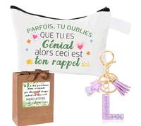 Inspirant Cadeau Pochette Cadeau Femme + Initiale Letter Keychains Porte Clé pour Meilleure Amie, Soeur, Fille, Maman,Cadeau Anniversaire Femme,Trousse en Coton - Cadeaux de Motivation (L)
