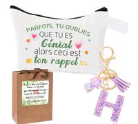 Inspirant Cadeau Pochette Cadeau Femme + Initiale Letter Keychains Porte Clé pour Meilleure Amie, Soeur, Fille, Maman,Cadeau Anniversaire Femme,Trousse en Coton - Cadeaux de Motivation (H)